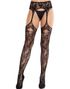 Netstrømper Med Blondemønster Og Indbygget Hofteholder – Sort