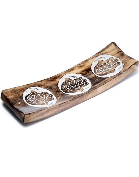 Lang Røgelsesholder i Mangotræ med Hamsa-motiver - 27,5 cm