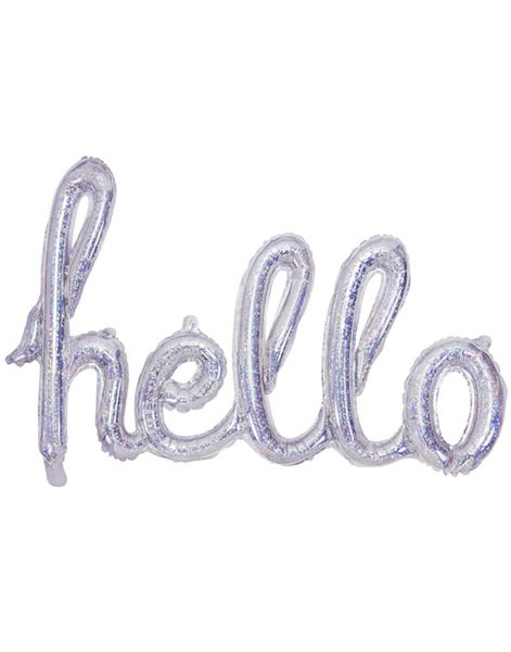 HELLO - Sølvfarvet Holografisk Folieballon 72x45 cm
