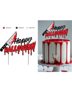 Blodig Kniv "Happy Halloween" – Glitrende Kagetop