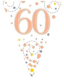 60-års Feiring Hvit og Rosegullfarget Banner med 11 Flagg - 3,9 Meter