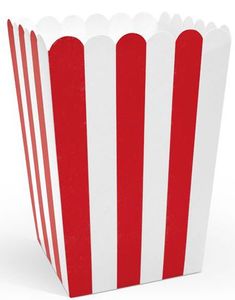6 stk Røde og Hvitstripete Popcornbeger i Papp