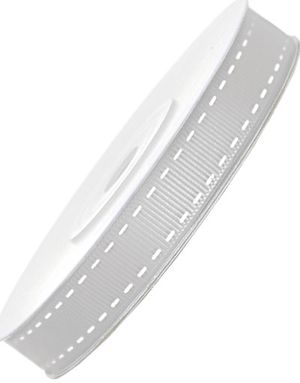 SØLVFARVET Ribbet Bånd med Sting-Motiv 25 m x15 mm