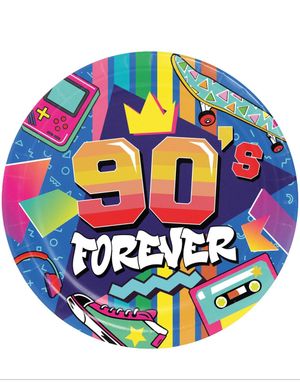 6 stk 90s Forever - Papptallerkener 23 cm
