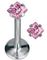 Labret Piercing med Firkantet Rosa Sten