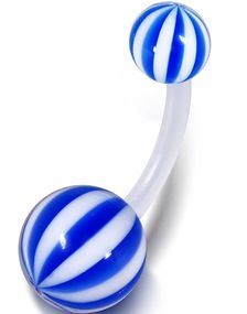 Candy Stripes - Blå og Hvid Navlepiercing af Bioplast