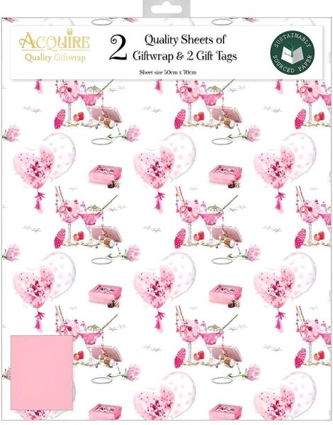 2 stk Rosa Coktail Gavepapir med 2 stk Navnelapper - 50x70cm