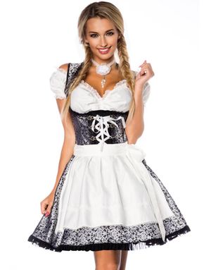 Sort Luksus Oktoberfestkjole med Sølvfarvet Mønster