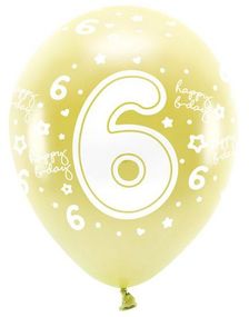 6 Tall - 6 stk Lys Metallisk Gull Tallballonger 33 cm - ECO Ballonger