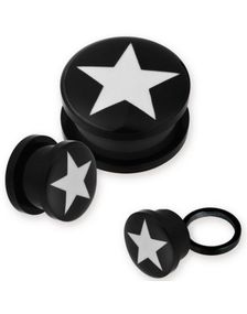 Sort Piercing Plug med Hvid Stjerne