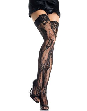 Rose Lace - Sorte Strømper med Blondekant