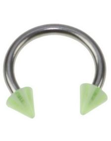 Rund Øjenbrynspiercing med Grønne og Hvide Spike Kugler - 1.2 x 8 mm