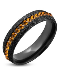 6 mm Sort Glitrende Stålring Indfattet med Orange CZ Sten