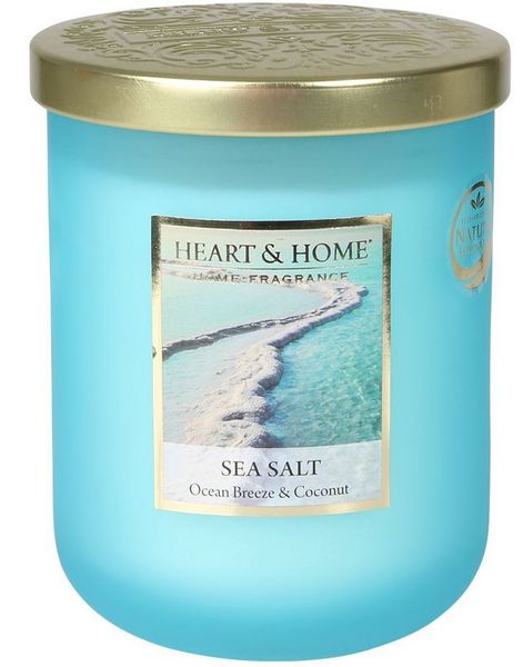 Heart & Home Sea Salt – Stort Duftlys i Flot Glas med Havbrise og Kokosnød