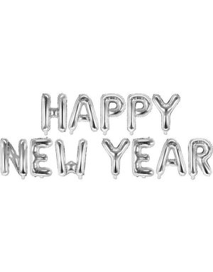 Happy New Year - Sølvfarget Folieballong 370cmx35cm