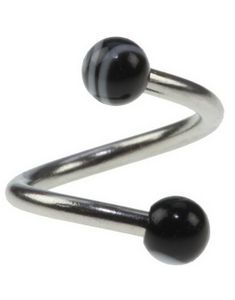 Curve Øjenbrynspiercing med Sorte og Hvide Kugler - 1.2 x 8 mm