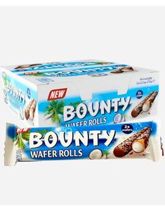 12 Stk Bounty Wafer Rolls - Kiks Stænger med Kokoscreme 22,5 Gram - Hel Æske
