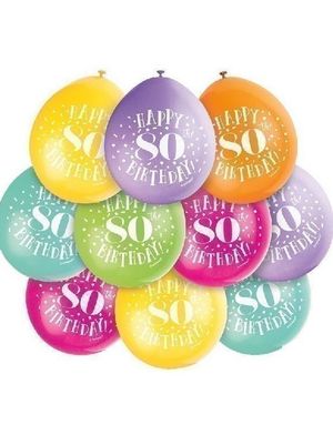 Happy 80th Birthday - 10 stk Flerfarget Ballonger 23 cm