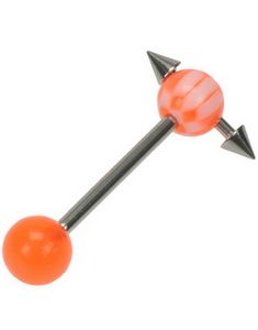 Tungepiercing med Spike Kugler i Topkuglen - Orange
