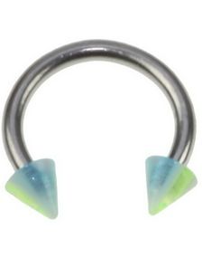 Rund Øjenbrynspiercing med Grønne, Blå og Hvide Spike Kugler - 1.2 x 8 mm