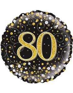 80-års Feiring - Svart og Gullfarget Holografisk Folieballong 45 cm