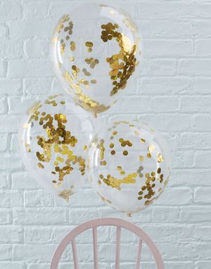 5 stk. 30 cm - Gennemsigtige Balloner med Guldfarvet Konfetti - Bland og Miks