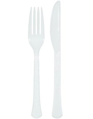24 stykke genanvendeligt hvidt plastikbestik