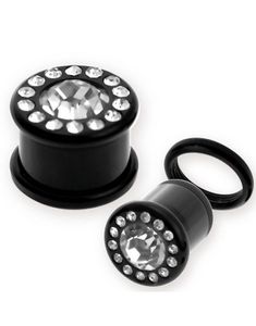 Sort Piercing Plug med En Klar Sten Indrammet med Små