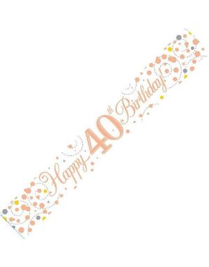 2,7 Meter Hvit og Rosegull "Happy 40th Birthday" Holografisk Banner
