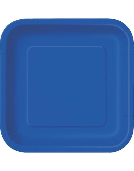 14 stk Firkantede Royal Blå Paptallerkner 22 cm