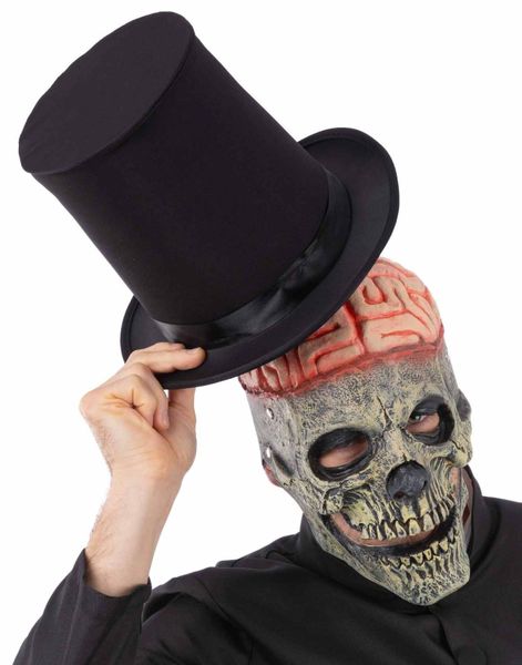 Heldekkende Latex Skelet/Zombiemaske med Eksponeret Hjerne og Bevægelig Kæbe