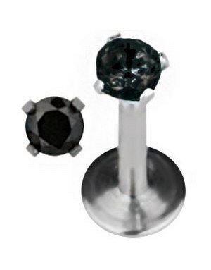 Rund Diamant - Labret Piercing med Sort Sten