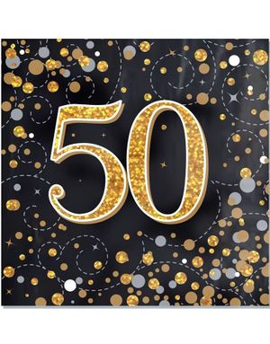 16 stk 50 Års Glitrende Gullfarget Bursdagsservietter 33x33 cm