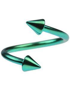 Curve Grøn Øjenbrynspiercing med Spike Kugler - 1.2 x 10 mm