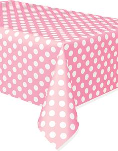 Lys Pink Plastikdug med Hvide Polka Dots 274x137 cm
