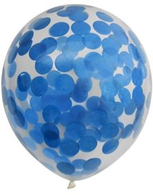 6 stk 30 cm Gennemsigtige Balloner med Store Blå Konfetti
