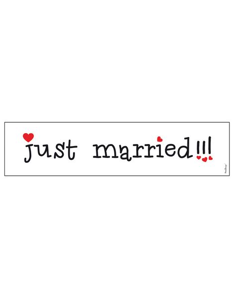 Just Married - Hvidt Papskilt med Røde Hjerter 50x11 cm