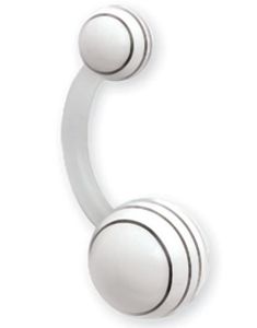Hvid Navlepiercing med Sorte Striber