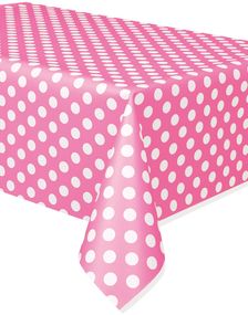 Rosa Plastdug med Hvide Polka Dots 274x137 cm