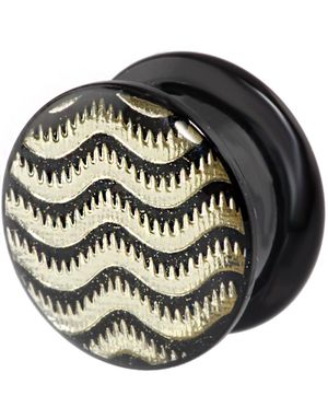 Sort Piercing Plug m/Bølgemønster - Sort/Sølv