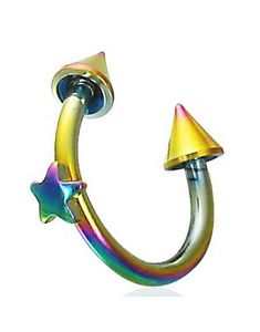 Flerfarvet Rund Øjenbrynspiercing med Stjerne & Spike Kugler - 1,2 x 10 mm