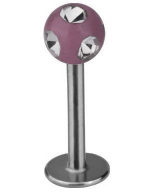 Labret med Glitrende Rosa Kugle - Strl 1.2 x 8 mm med 3 mm Kugle
