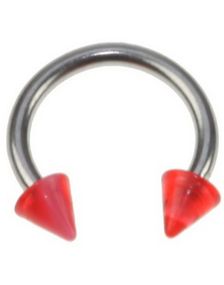 Rund Øjenbrynspiercing med Røde og Hvide Spike Kugler - 1.2 x 8 mm