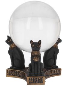 Kattefigur Krystallkule Holder med Egyptiske Motiver 12 cm