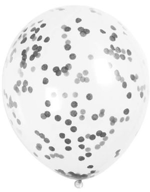 6 stk 30 cm Gennemsigtige Balloner med Sort Konfetti