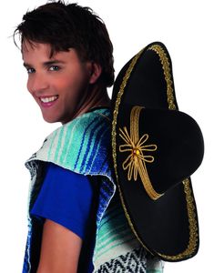 Sort Luksus Sombrero Hat med Border og Bånd 55 cm