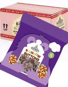 20 stk Rainbow Buttons - Sjokolade med Strøssel - Bonds of London - Hel Eske 800 gram (UK)