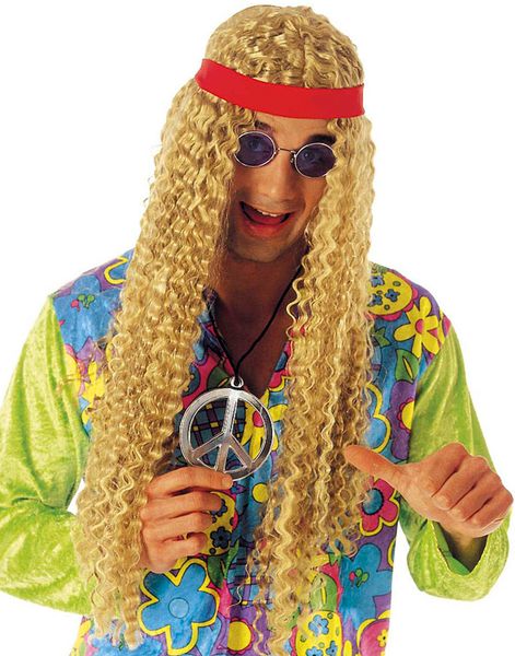 Lang Blond Hippie Paryk med Hovedbånd