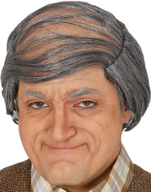 Grå Hentehår Baldcap med Paryk