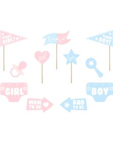 11 stk Pink og Blå Babyshower Selfie- / Fotoeffekter - Kønsafsløring